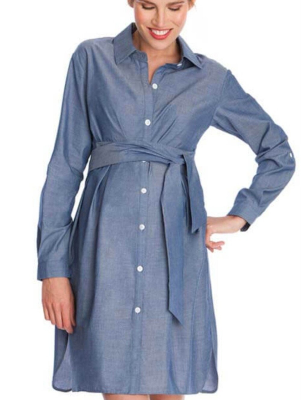 Seraphine Maternity Nursing Shirt Dress Tunic Chambray Size 8